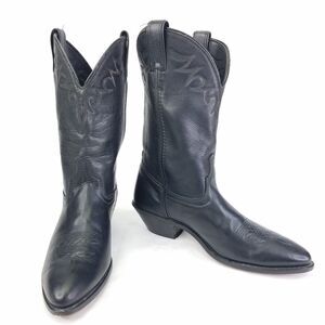 Laredo Black Leather Boots Women's 8.5 M Embossed Block Heel Western Rodeo USA